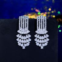 Needle Light Luxury Micro-Inlaid Zircon Earrings Temperament Super Flash Water Drop Banquet Dress Accessories Earrings