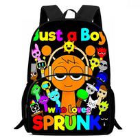 Cartoon Sprunki Child Backpack with Front Pocket,Lunch Bags,Pencil Bags for Aged 5-10,School Bags for Boys Girls