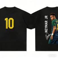 Black Double-Sided Neymar Jr. T-Shirt with Brazil No.10 Jersey Number on the Front and Player Illustration with Autograph on the Back 4XL
