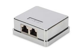 Digitus CAT.6A data outlet, surface-mount, shielded, 2x RJ-45 (silver, consolidation enclosure)