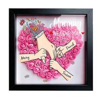 Personalized Mommy Holding Hands Shadow Box with Ring And Manicure, Custom Names Floral Heart Picture Frame, Mother's Day Gifts for Mom Grandma S D juoda