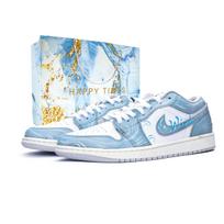 Jordan Air Jordan 1 Cushioning Abrasion Resistant Low top Vintage Basketball Shoes Unisex Blue FQ7687-300(Team1326-XBOX) 36.5