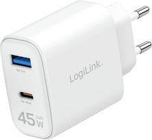 Logilink USB-C GaN 45W Charger Adapter, USB-C/USB, White