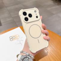 Compatible with Apple iPhone 17 Pro Max: Frosted Magnetic Case with Four-Corner Airbags & Full Coverage Lens Protector for iPhone 16, 15. iPhone 15 antikinės baltos spalvos