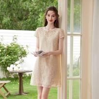 Elegant Sequin Floral Hollow-Out Midi Dress XL abrikosas