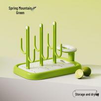 Detachable Portable Baby Bottle & Nipple Drying Rack with Dustproof & Water Draining Features žalia/balta