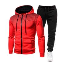 2023 Men's Sports Hoodie & Sweatpants Set - Trendy Autumn/Winter Fitness Wear M raudona