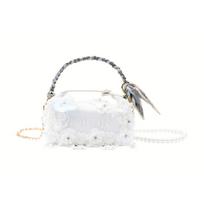DIOR [Customized cosmetic bag] Silver Vine Mantra, Glazed Butterfly Dream, Noble Star Gauze Flower Cage, Elegant Canvas, Portable Handbag, White sidabras