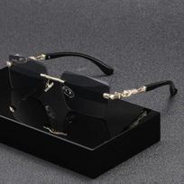 2026 Men's Rimless Square Leopard Sunglasses, European American Fashion for Driving & Sun Protection Gold Frame Gradient Gray Lens