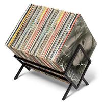 Vinilinių plokštelių saugykla – matinės juodos spalvos vinilinis įrašų laikiklis, 80–100 lp talpa – patvarus metalinis vienos pakopos įrašų laikiklis juoda