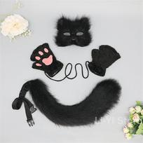 Cute Plush Fingerless Gloves Animal Faux Fur Fox Tail Mask Set Cosplay Accessories Plush Mask Fox Tail Gloves Cosplay Party 1 set