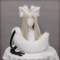 2 vnt./rinkinys pliušinės katės ausys ir uodega, purus kailinis kostiumas, Lolita galvos juosta, katės uodega, Cosplay aksesuarai, rankų darbo simuliaciniai gyvūnų ausų galvos apdangalai ear and tail