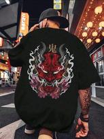 Vyriški L dydžio juodi japoniški Oni marškinėliai Cyberpunk Streetwear grafiniai marškinėliai Hannya demonas L