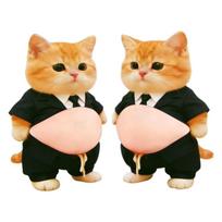 2-10Pcs 3D Shiba Inu Cat Belly Sticker - Cute Kitten wearing orange outfit with soft pink background, silicone self-adhesive