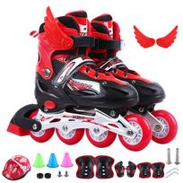 Children's Adjustable Inline Roller Skates Set with Flash Wheels, Helmet, and Protective Gear Small (Size 26-32)