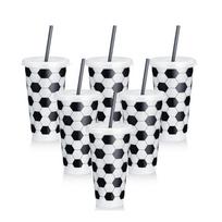6 Pcs Set 24 OZ Soccer Cups Large Capacity with Lid and Straw Milk Tea Cup Stackable Reusable Coffee Cup