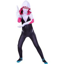 Marvel Spider Gwen Costume for Girls, Kids Spiderman Cosplay Lycra Bodysuit, 3-4 Years 105-115cm, Black/White 3 ani/4 ani