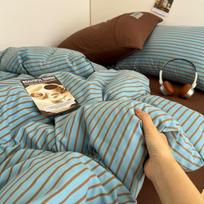 Korean Muji-Style Washed Cotton Color Block Bedding Set (4-Piece) Single Duvet 150x200cm