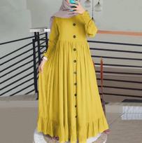 Casual Baggy Plus-size Round Neck Ruffle Dress S geltona
