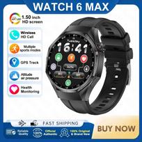 2026 New Watch 6 Max Smart Watch Men GPS Altitude Air Pressure Heart Rate Health Monitoring Bluetooth Call Business Smartwatch Black Silicone