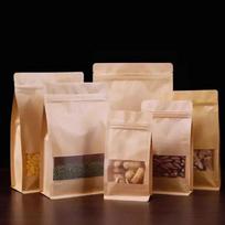 50pcs widen Side Seal Kraft Paper with Matte Window Stand Up Bag Tea Nut Seal Up Package Bags Moisture-proof Zipper Show Pouch 10X20x6cm