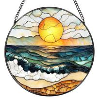 Stained Glass Window Hanging Decoration Round Suncatcher Panel Home Office Living Room Garden Yard Patio Window Hanging Ornament D