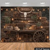 2D Vintage Cowboy Longhorn Skull Western Party Backdrop 47.2x31.5inch/120*80cm