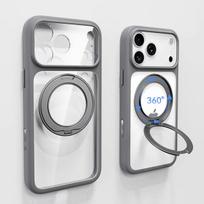 iPhone 17 Pro Max Transparent 360° Magnetic Stand Case with Full Lens Protection iPhone 17 Pro pilka spalva