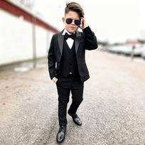 Gėlininkų kostiumai Madingi Formalūs Vestuviniai Smokingai 3 dalių Vienspalviai Elegantiški Prašmatnūs Šalio formos atlapai Vienas sagos Siauri Vaikų Drabužiai 90 juoda