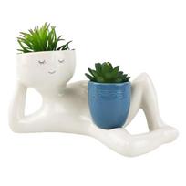 Creative Flowerpot Succulent Planter Flower Pot Cute Face Plant Pot Small Succulent Planter For Small Decorative Houseplants mėlyna