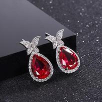 Huitan Waterdrop Red Cubic Zirconia Butterfly Earrings for Women Newly Designed Temperament Lady Earrings Wedding Trendy Zircon