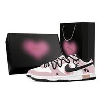 Nike Dunk Black Pink Smash Heart Box Abrasion Resistant Low top Skateboard Shoes Men's Pink DD1391-100(Team529--) 43