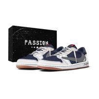 Travis Scott x Jordan Air Jordan 1 Tamsiai mėlyni Travis Scott X AJ1 žemi 7.0 dėžutė Atsparus dilimui žemi batai DZ4137-700(Komanda1603-) 38.5
