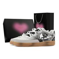 Nike Court Vision 1 Ruin Cross, Heart Box Abrasion Resistant Low top Skateboard Shoes Men's Black White HF1068-133(Team773--) 38.5