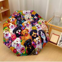 Colorful Dogs Among Flowers Printed umbrella windproof folding umbrella portable sun and rain umbrella suitable for gifting