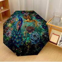 Peacock and Golden Bird Among Flowers Printed umbrella windproof folding umbrella portable sun and rain umbrella suitable for gifting