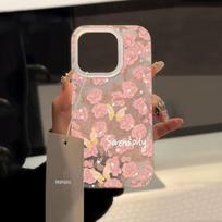 Pink Floral Phone Case for iPhone 16 Pro Max, 15, 14, 13, 12, 11 13 rožinė gėlėta spalva
