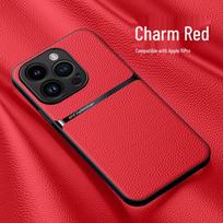 Magnetic Leather Texture Phone Case for iPhone 17 Pro Max, 16, and 15 - Full Coverage and Dropt Protection iPhone 13 Pro Max raudona