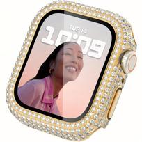 Rhinestone-Encrusted Tempered Glass PC Case for iWatch SE/9-1 Fits 38/40/41/42/44/45mm For Apple Watch Protective Cover For Apple Watch 40mm auksinė