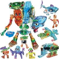 8 In 1 Transparent Italian Brainrot Tung Tung Tung Sahur Building Block Set Tralalelo Tralala Shark Block Bricks Toy Gift Present for Children