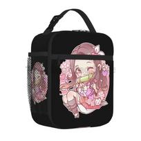 Cute Anime Nezuko Insulated Lunch Bag for Girls Women Resuable Thermal Lunch Box Cartoon Bento Bag for Work School Picnic Travel