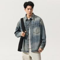 Feng She Men's Retro American Washed Denim Long Sleeve Shirt - Spring New Arrival 2XL mėlyna