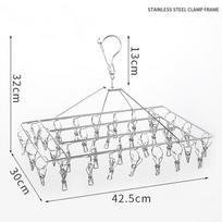 Thickened Stainless Steel Sock and Multi-Clip Drying Rack with 36 Clips – Multi-Functional Clothes Rack