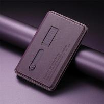 Hidden Strap Magnetic Wallet Card Holder 2 IN 1 Ultra-Thin Card Holder Pocket Cover PU Leather for iPhone 17 16 15 14 13 12 violetinė