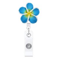 New Polymer Clay Badge Reel Card Holder Flower Shape Retractable ID Card Badge Clip Name Tag Badge Reels Nurse Supplies mėlyna