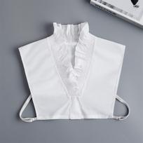 Pleated fungus edge cotton deep v-neck fake collar blouse decorative collar autumn and winter matching sweater cardigan white cr balta
