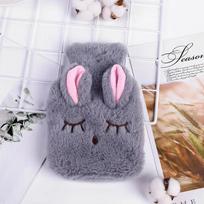 Washable Cartoon Plush Covered Hot Water Bottle – Explosion-Proof PVC Student Hand Warmer pilka spalva