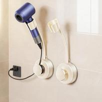 Wall Mounted Suction Cup Hair Dryer Holder Rack Adjustable Storage Stand for Bathroom Countertop Space Saving Organizer One Size smėlis