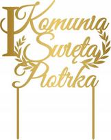 Topper Dekoracja Na Tort Komunia Święta Złote Lustro + Imię
