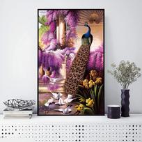 Berėmio gyvūnų meno plakatas Gražus povas ir balti balandžiai drobės tapyba sienos meno estetinis miegamojo plakatas 7.9x11.8in(20×30cm)